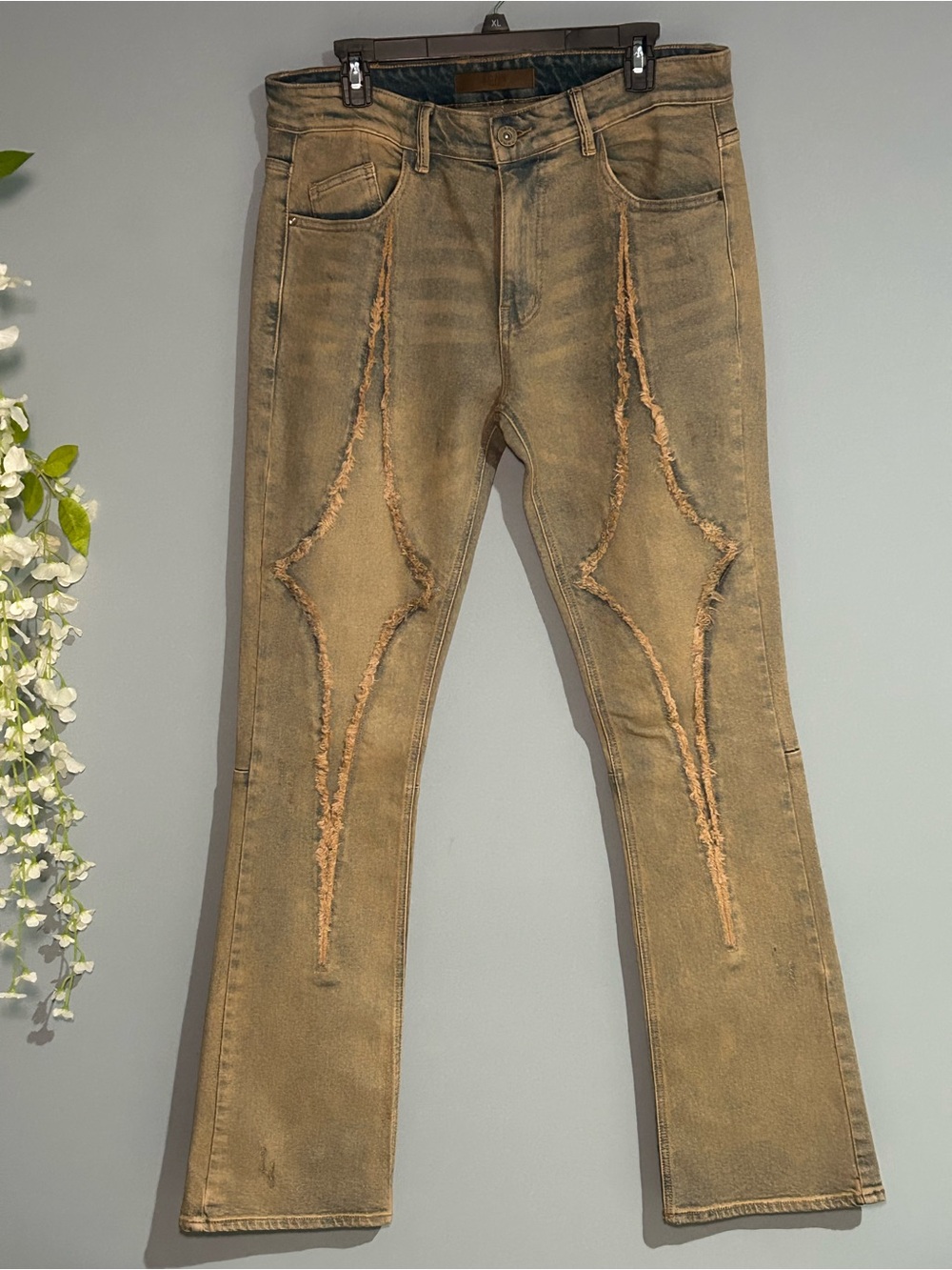 Men's Bootcut Distressed Brown Jeans